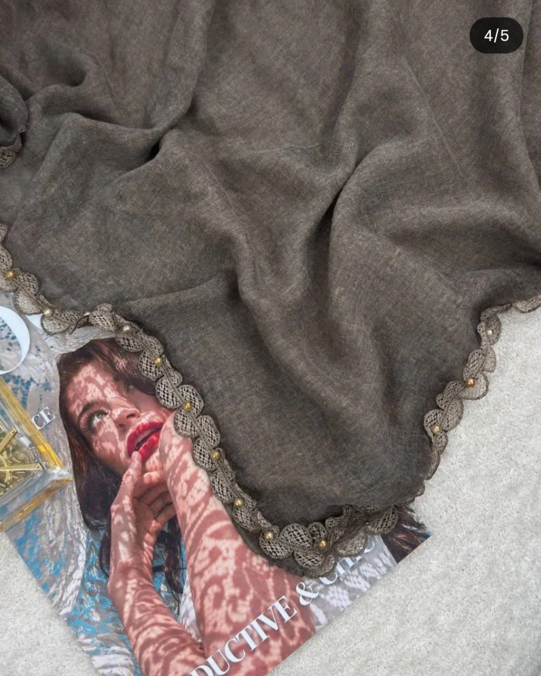 روسری مروارید گیپور دار نخ وارداتی
